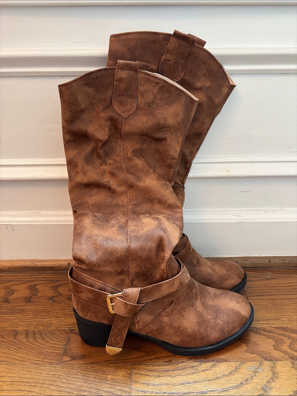 Retro Women's Cross-Strap Buckle Low-Heel Riding Boots